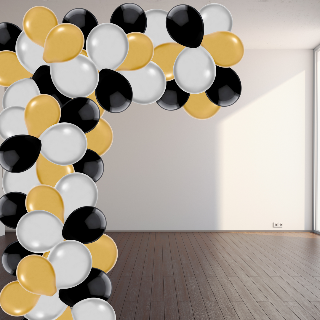 Black, Gold, and Silver Air-Filled Rose Gold Balloon Garland Kit, 64ct