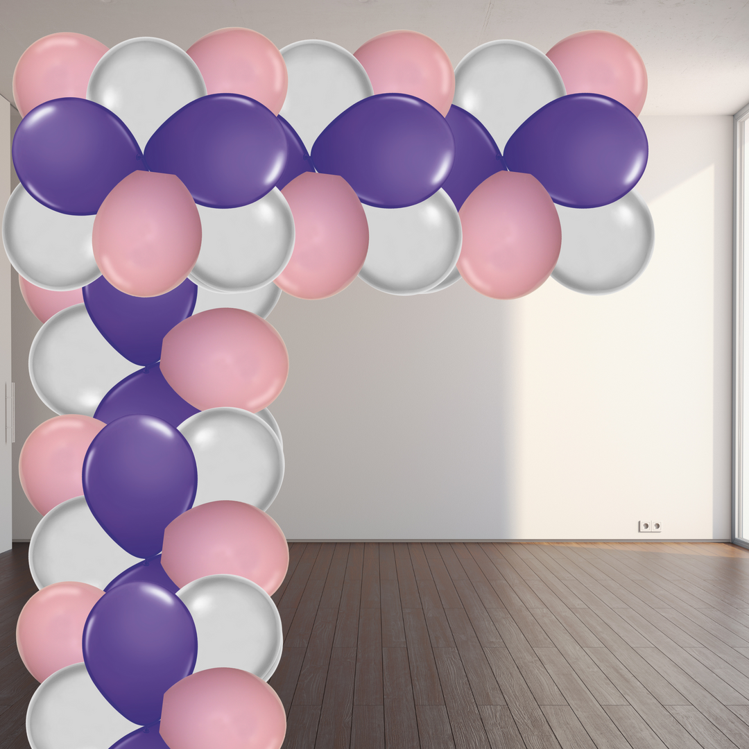 Pink, Purple, and Silver Air-Filled Rose Gold Balloon Garland Kit, 64ct