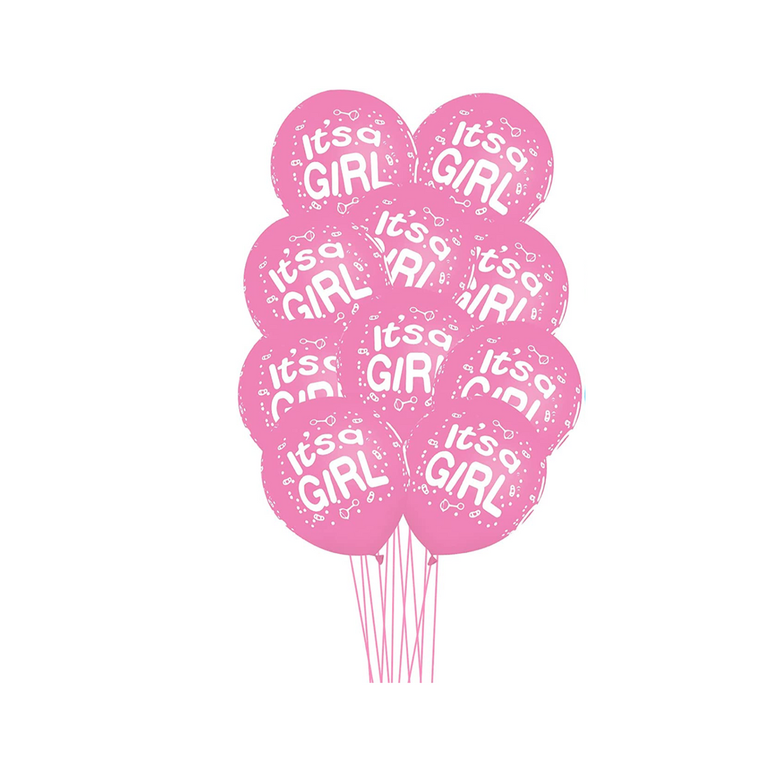 Pink Gender Reveal Balloons It's a Girl, 15 pcs