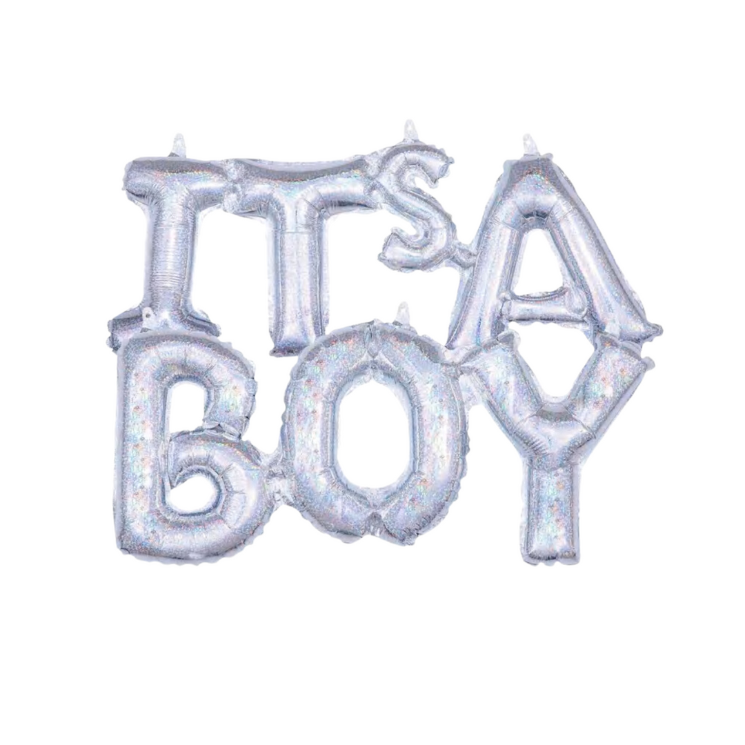 Silver, It's a Boy Gender Reveal Air Filled Foil Balloon
