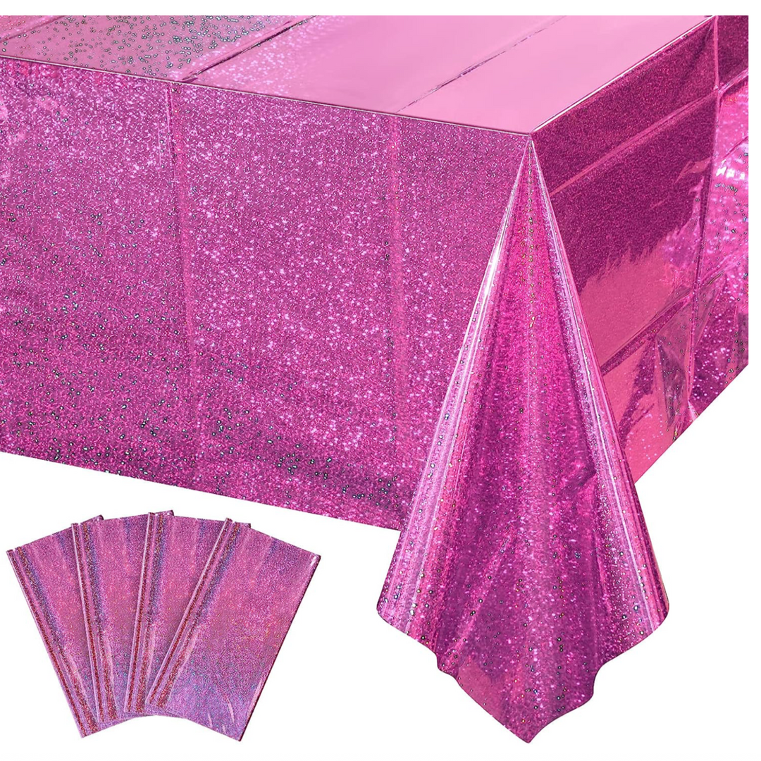 Pink Iridescence Plastic Shiny Disposable Tablecloths - 4ct