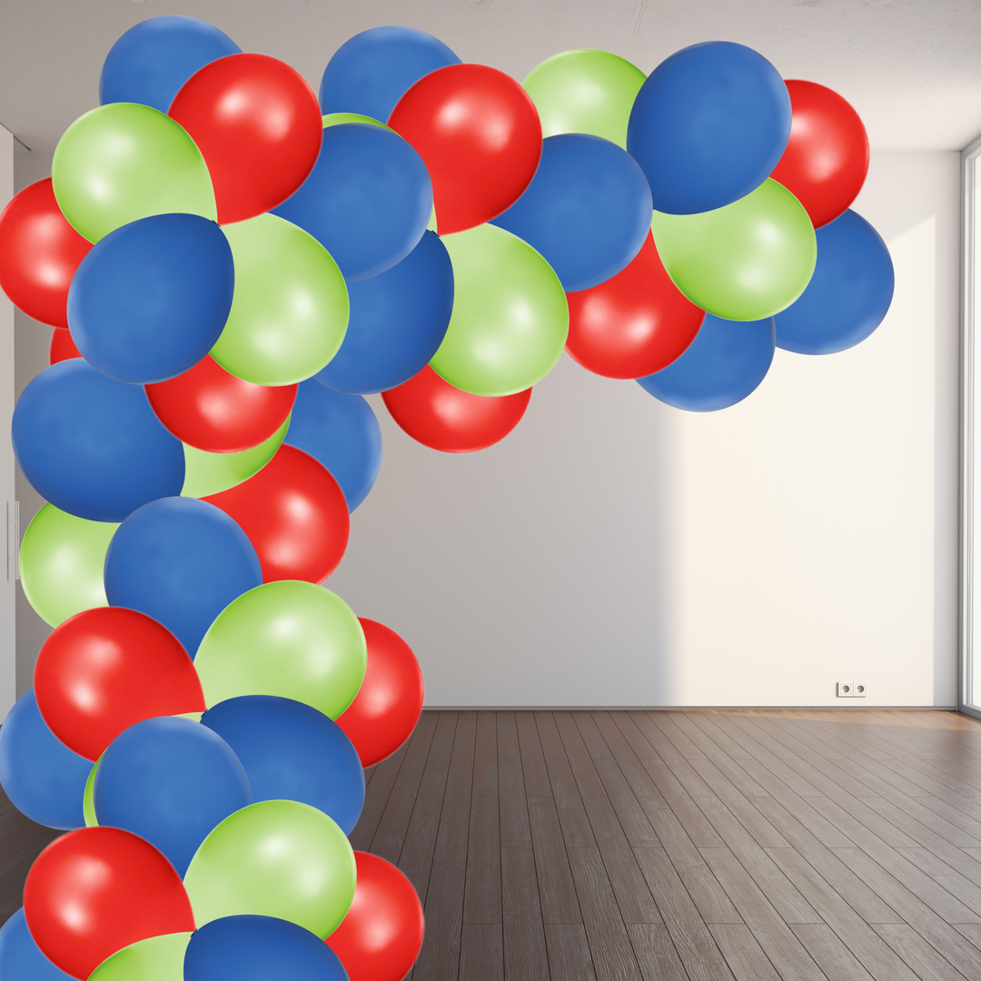Blue, Kiwi, and Red Air-Filled Rose Gold Balloon Garland Kit, 64ct