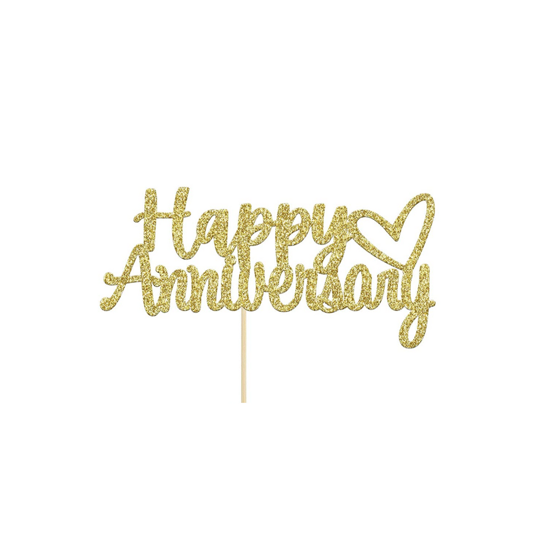 Gold Glitter Happy Anniversary Cake Topper