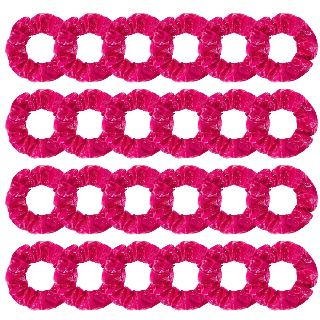 24 Pieces Hot Pink Shiny Metallic Hair Scrunchie 12ct