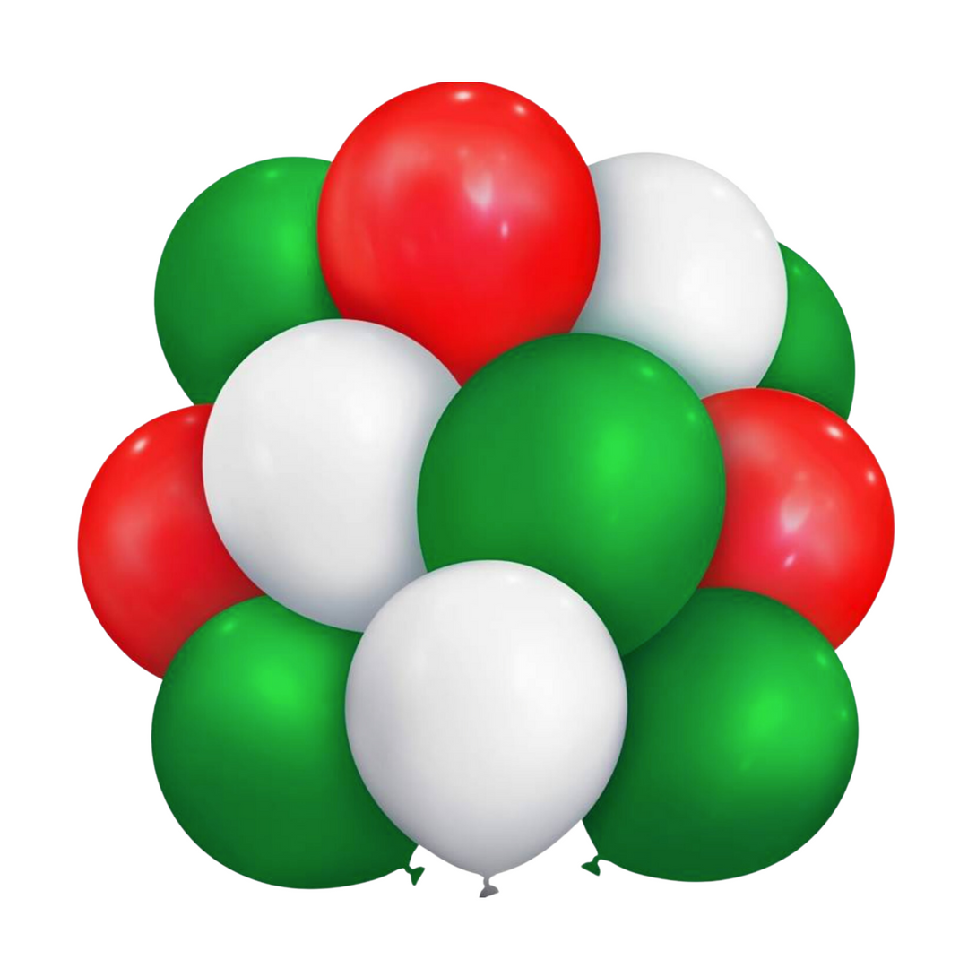 Red, Green and White Christmas Party Latex Balloons 100ct