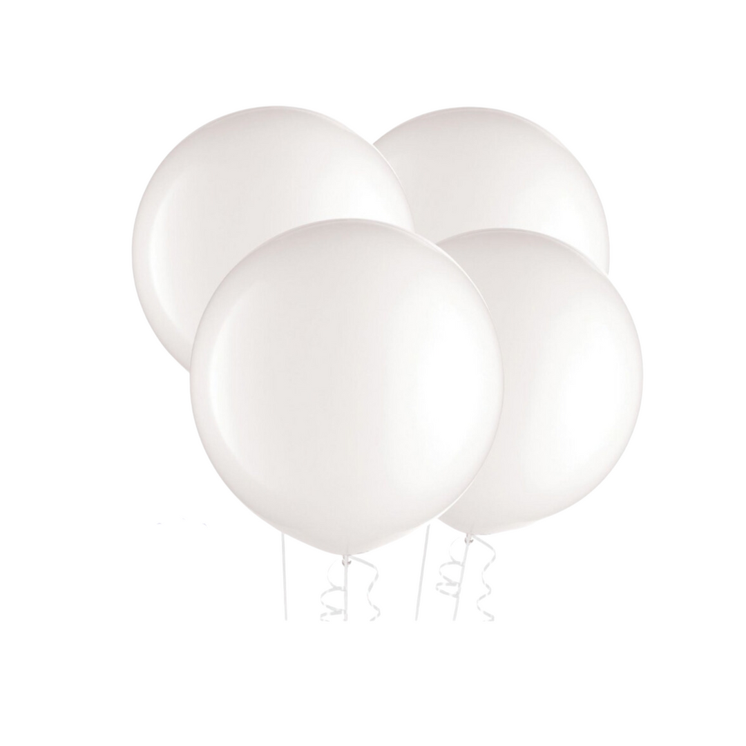 24" Large White Latex Balloons (4)