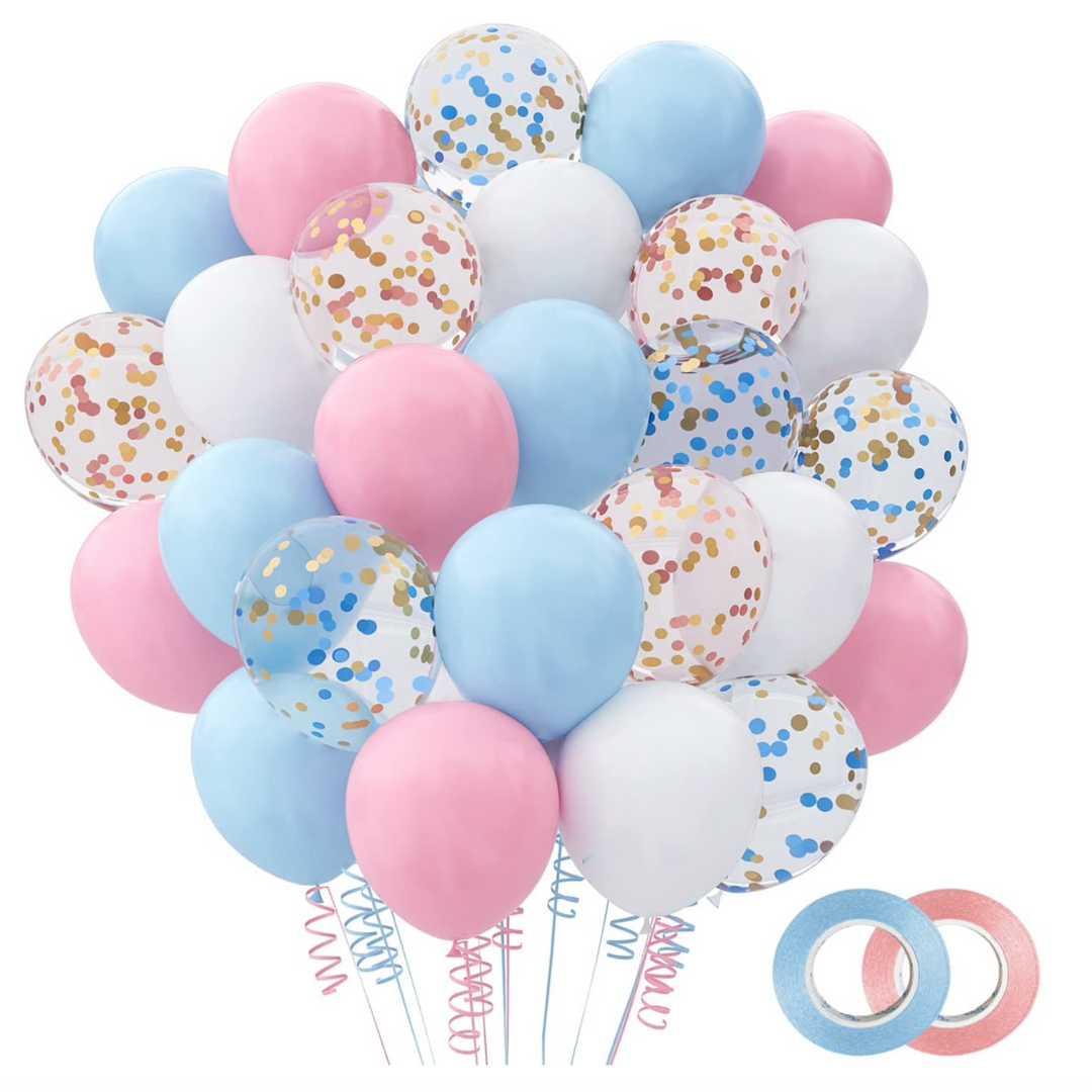 Pink and Blue Gender Reveal Latex with Confetti Balloons , 30 pcs