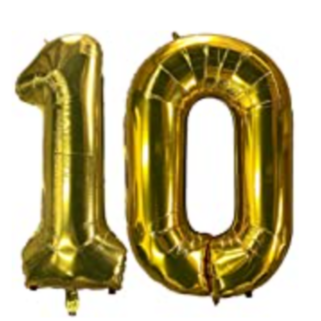Gold Number 10th Birthday Foil Balloons
