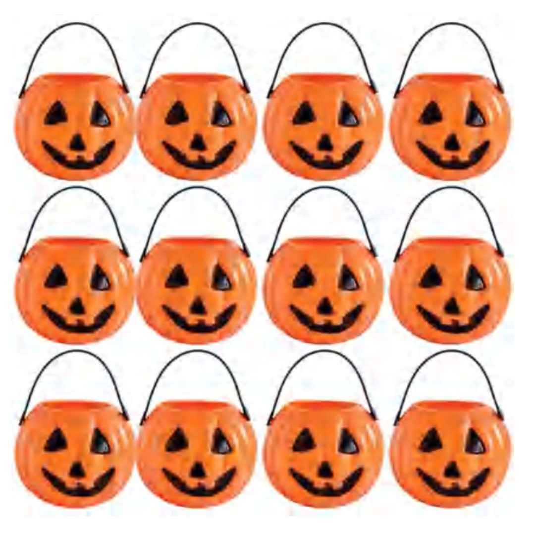 Mini Halloween Party Favors Pumpkin Trick or Treat Candy Pails, 12ct