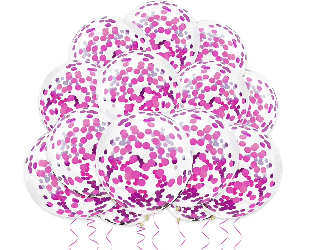 12" Hot Pink Confetti Latex Balloons (6)
