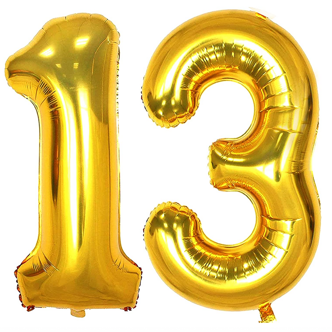 Gold Number 13th Birthday Foil Balloons