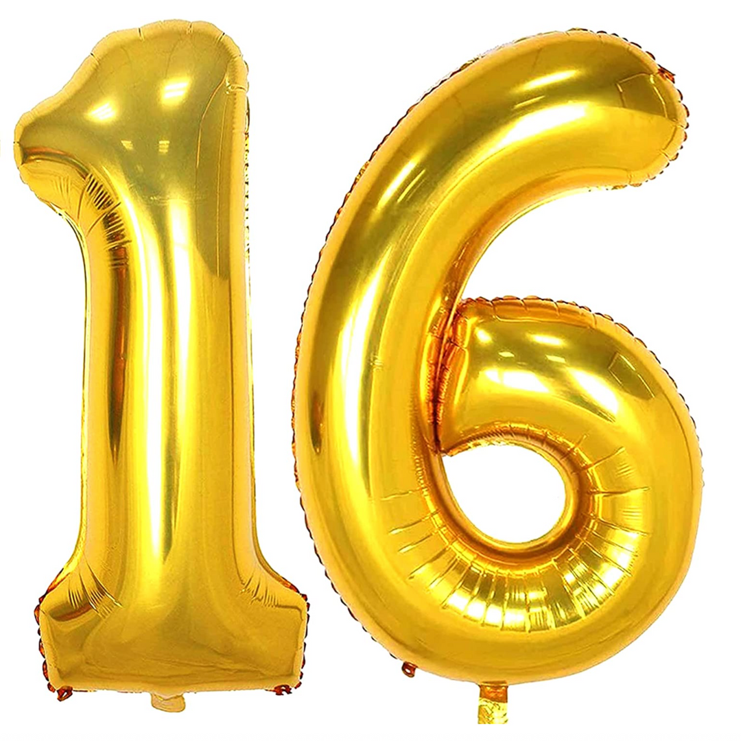 Gold 40" Number 16th Birthday Foil Balloons