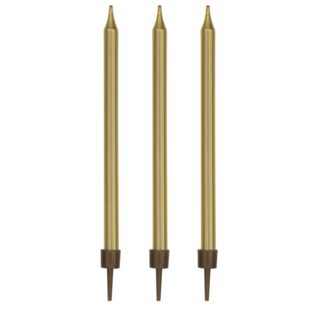 Long birthday candles with candle holder Color: Gold