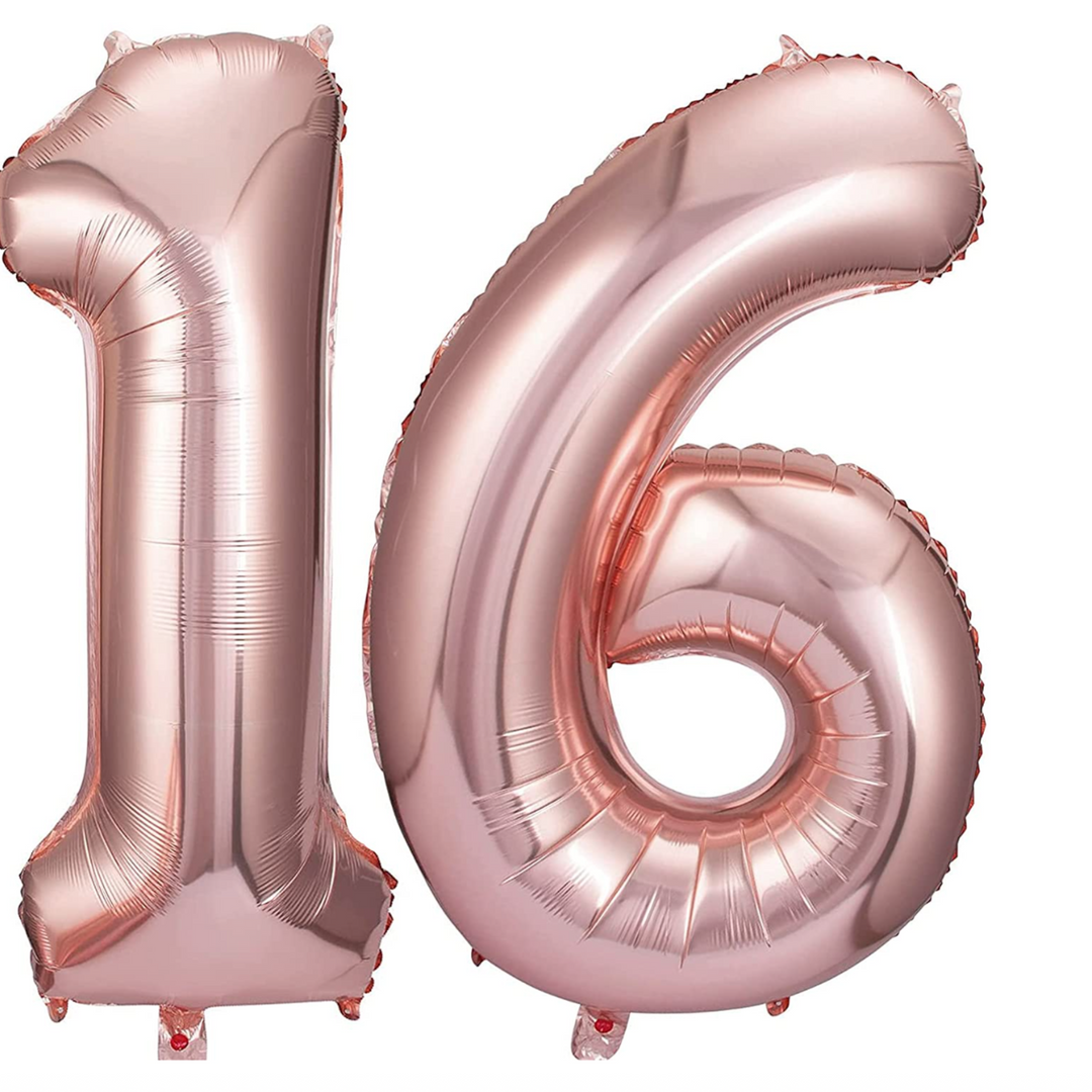 Rose Gold 40" Number 16th Birthday Foil Balloons