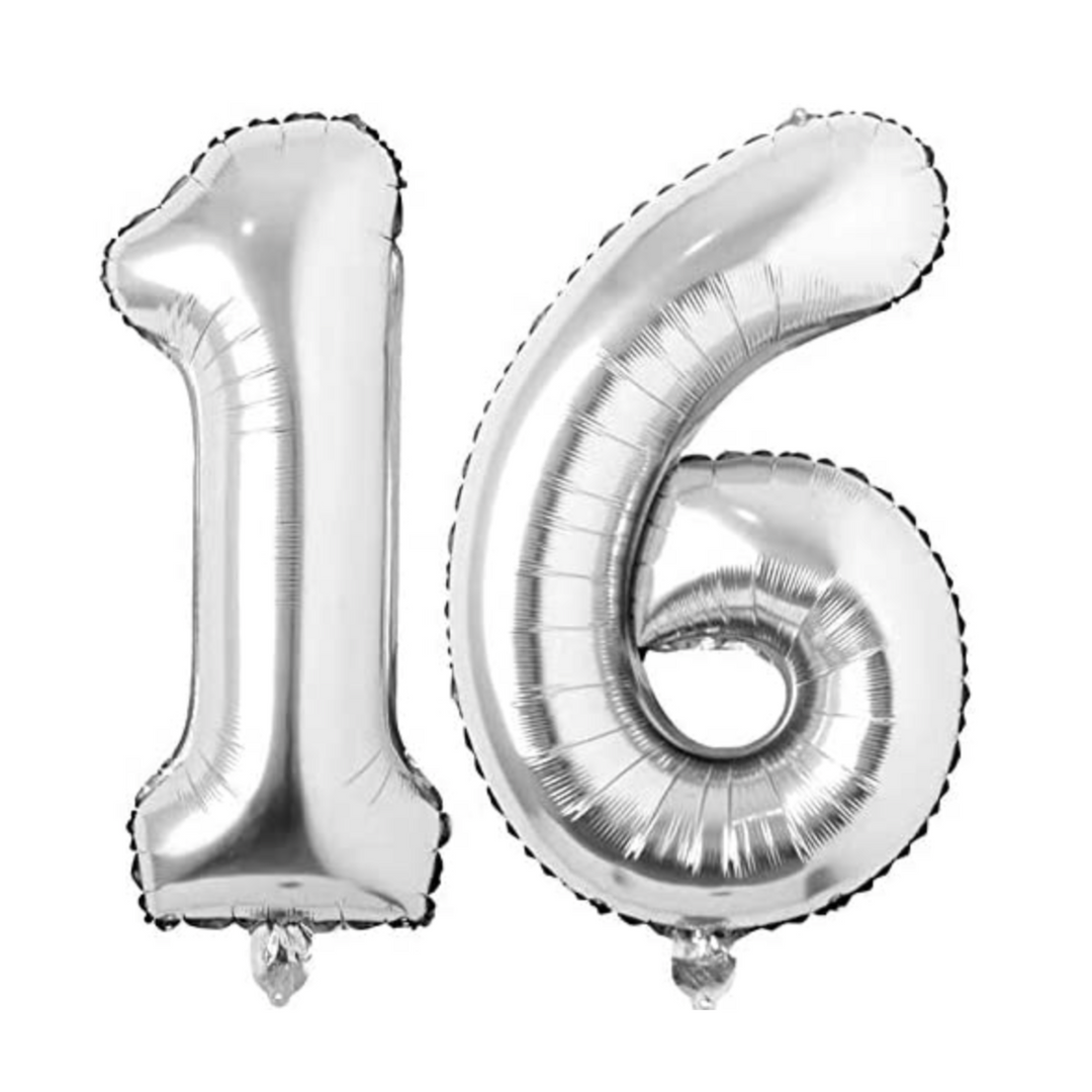 Silver Number 16th Birthday Foil Balloons