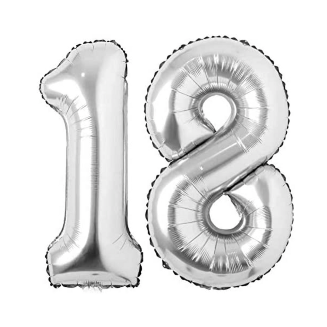 Silver 40" Large Number 18th Birthday Foil Balloons