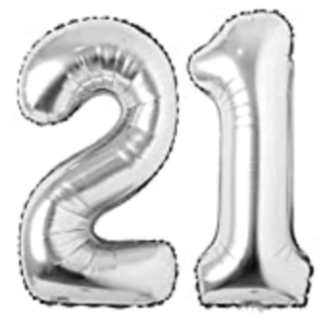 Silver 40" Large Number 21th Birthday Foil Balloons