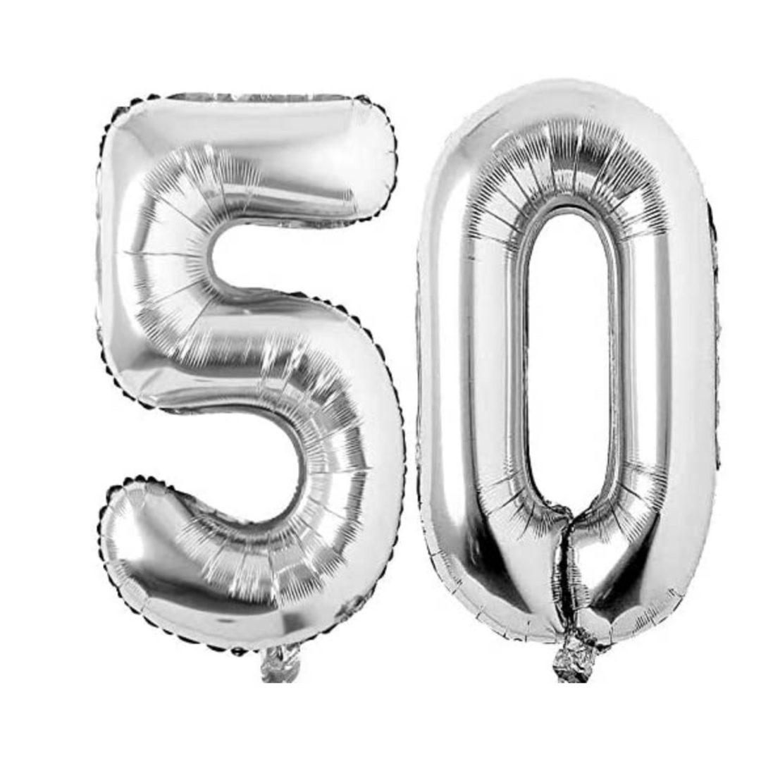 Silver 40" Large Number 50th Birthday Foil Balloons