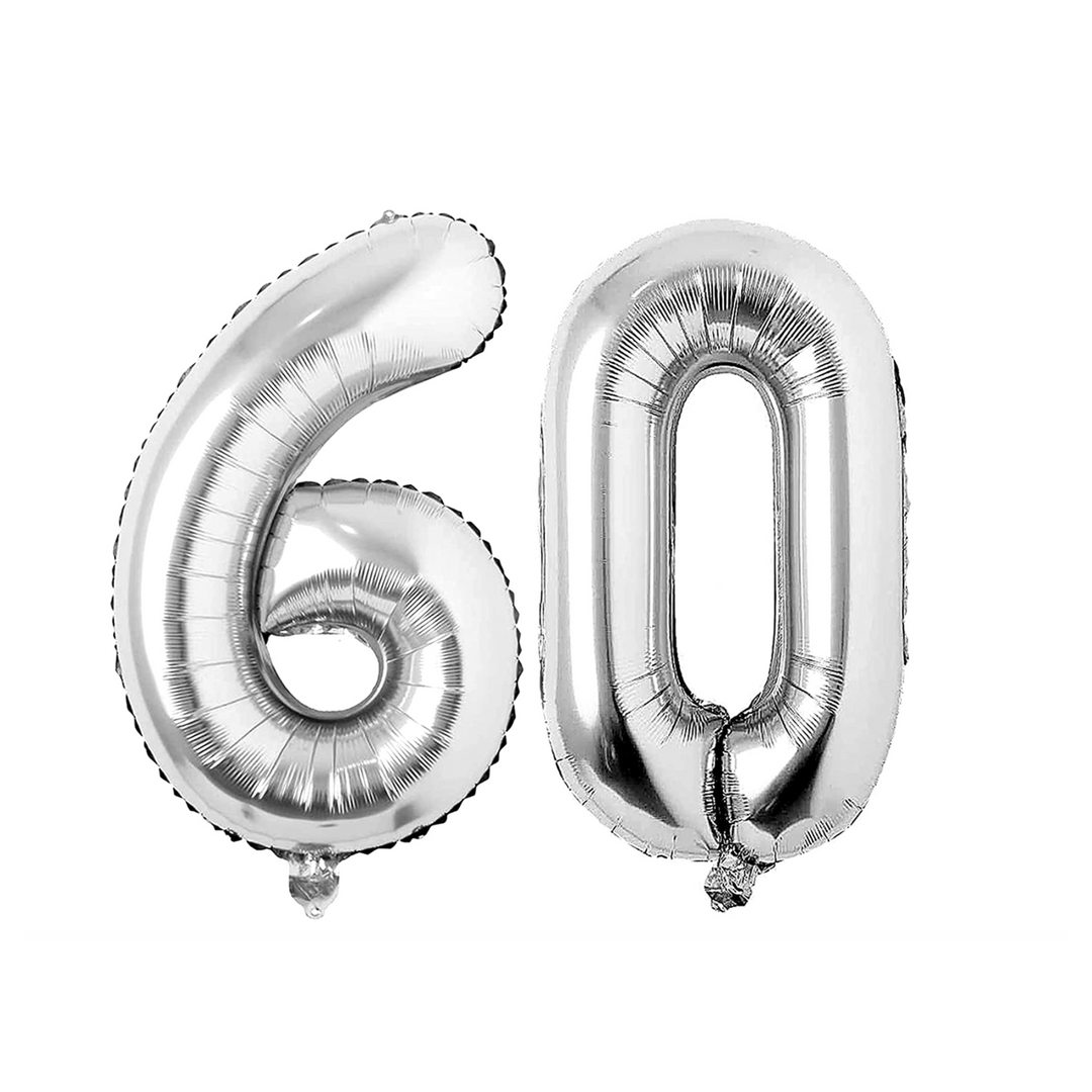 Silver 40" Large Number 60th Birthday Foil Balloons