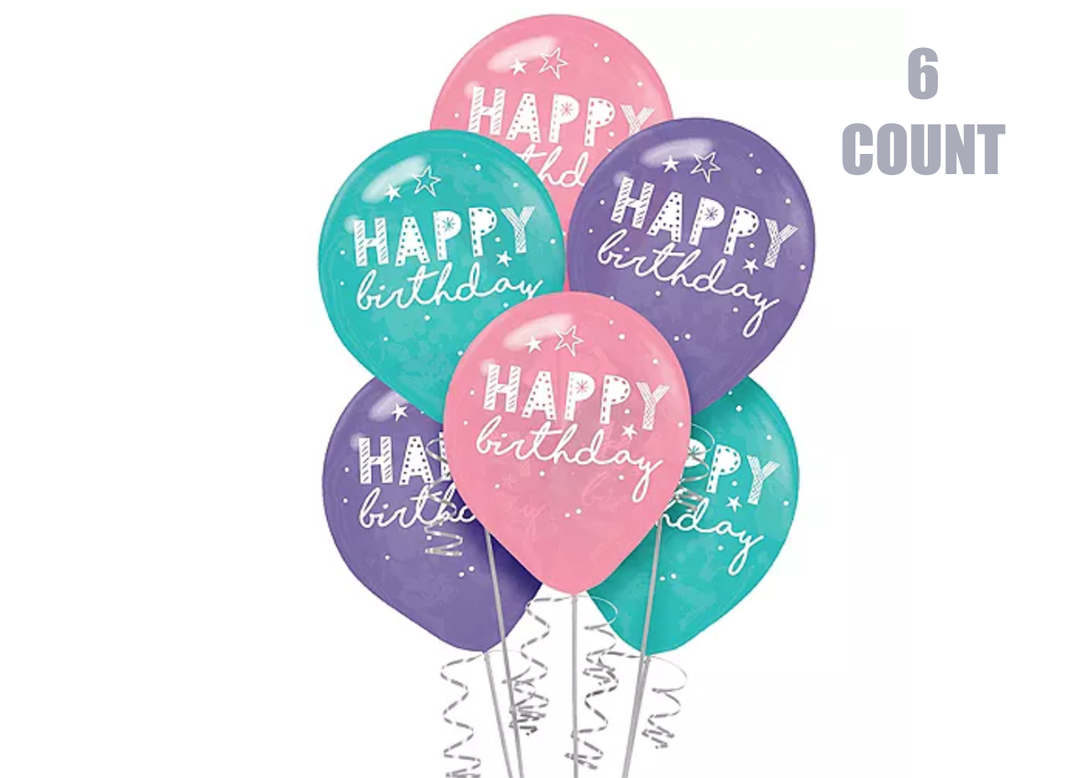 6 Count Girly Latex Balloons