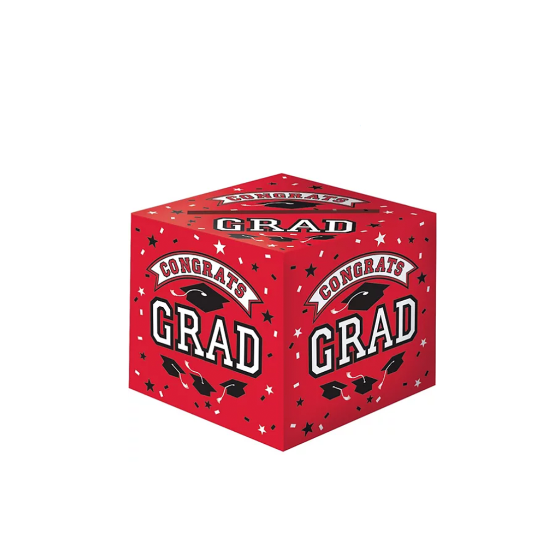 Red Congrats Grad Cardstock Card Holder Box, 1ct
