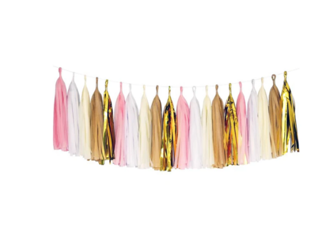 Pink, White, and Gold Tassel Garland, 6ft