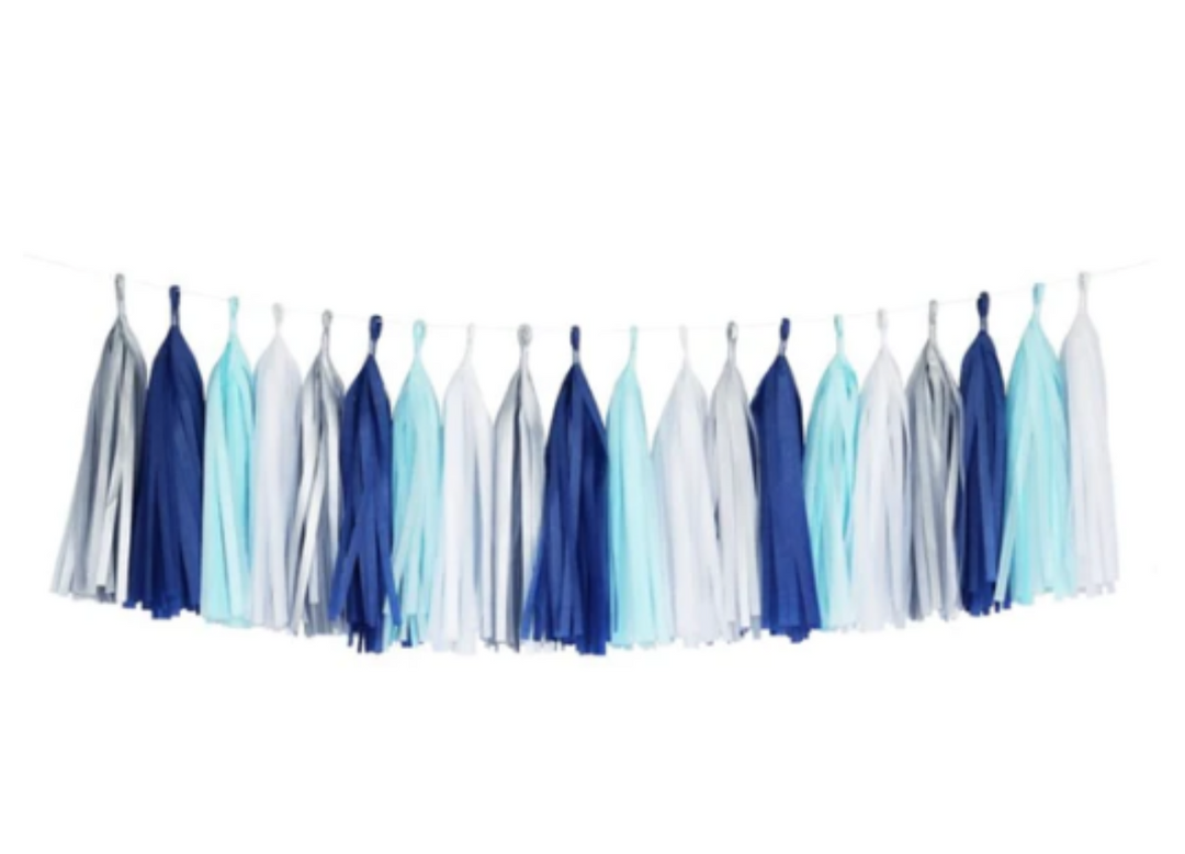 Shades of blue Tassel Garland, 6ft