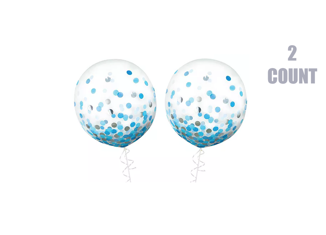 24" Light Blue, Silver, and White Confetti Latex Balloon