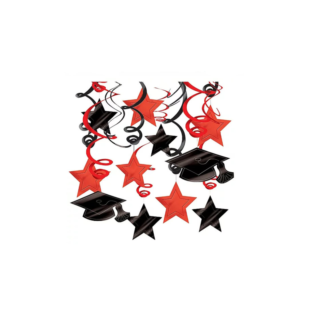 Red Graduation Swirl Decorations