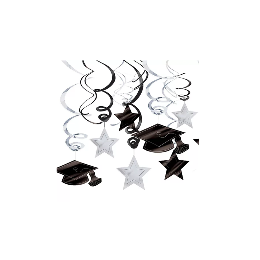 Silver Graduation Swirl Decorations