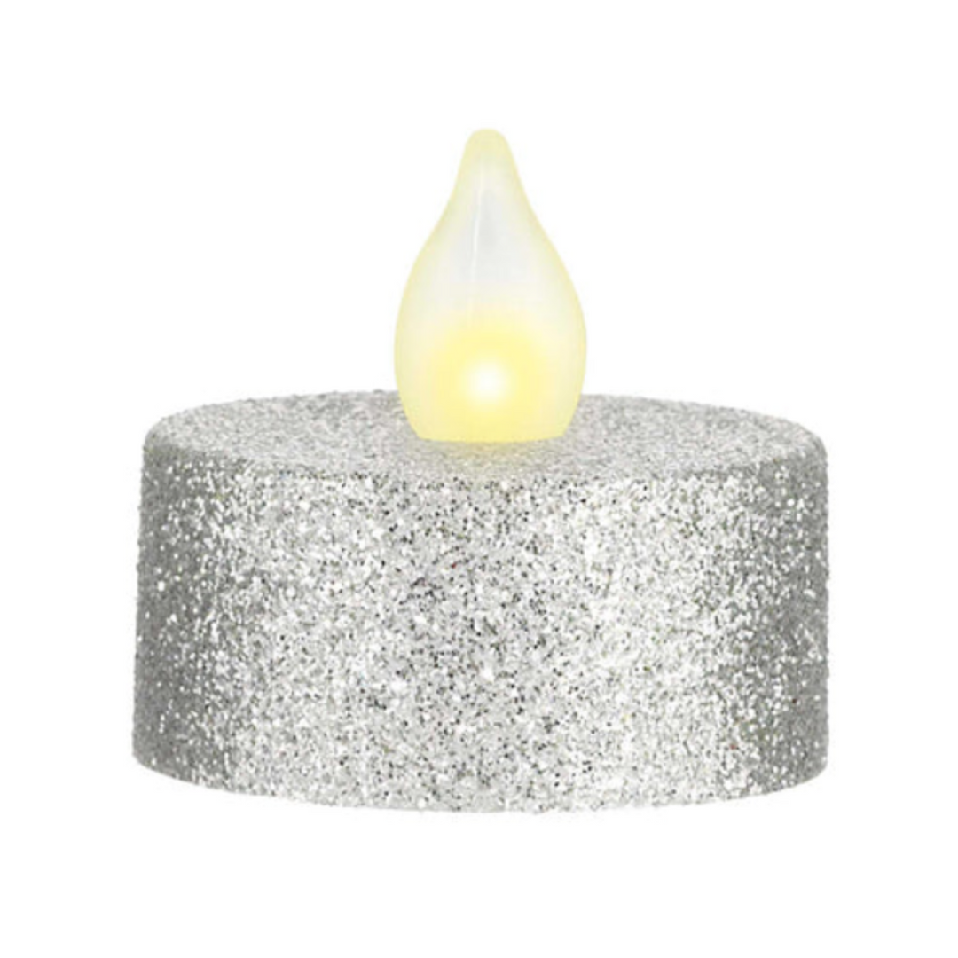 Silver Glitter Battery Operated Tea light Flameless LED Candles 12ct