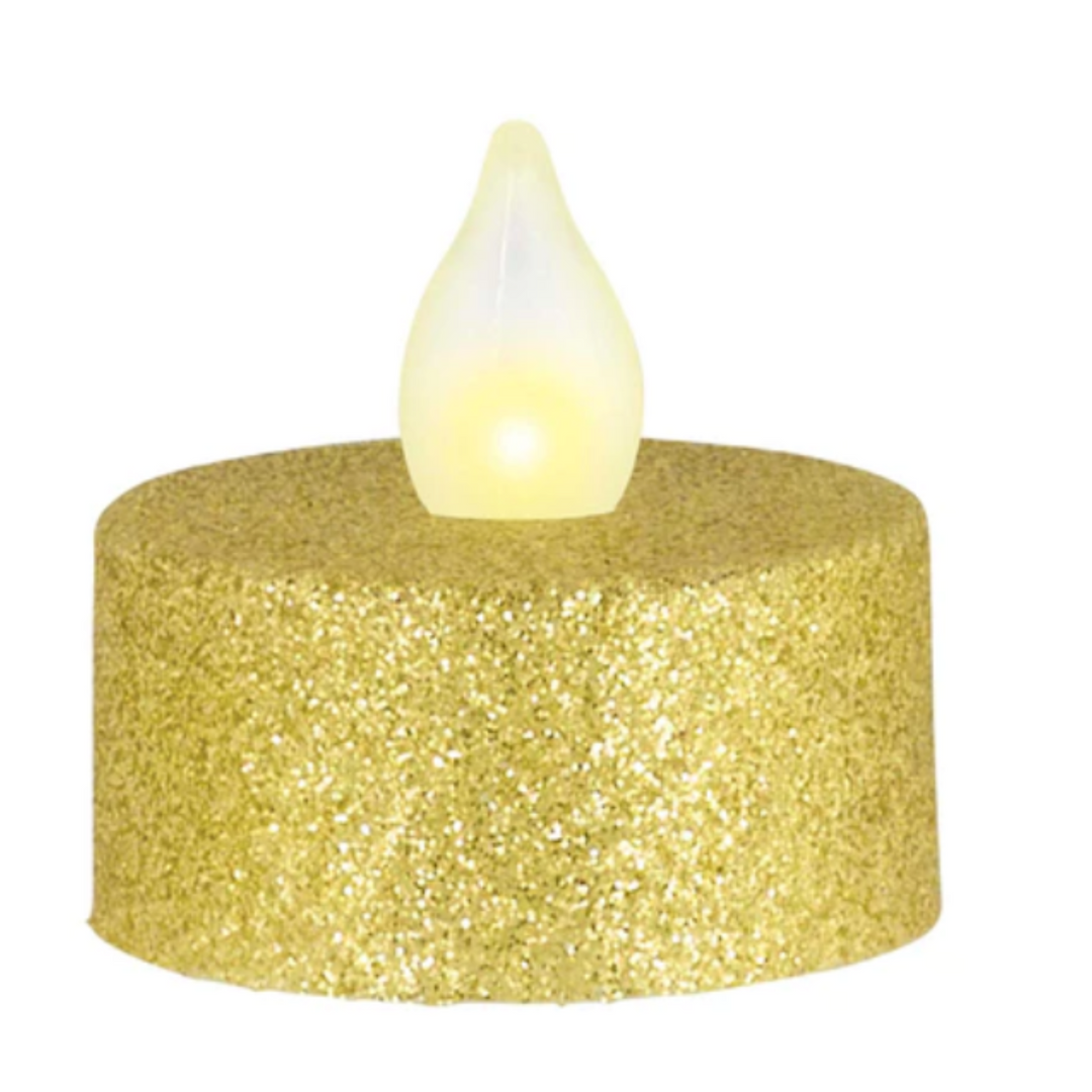 Gold Glitter Battery Operated Tea light Flameless LED Candles 12ct