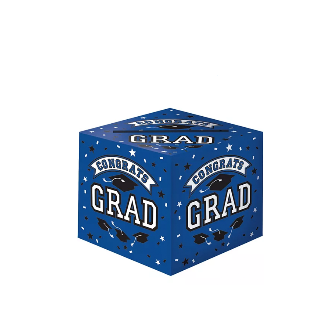 Blue Congrats Grad Cardstock Card Holder Box, 1ct