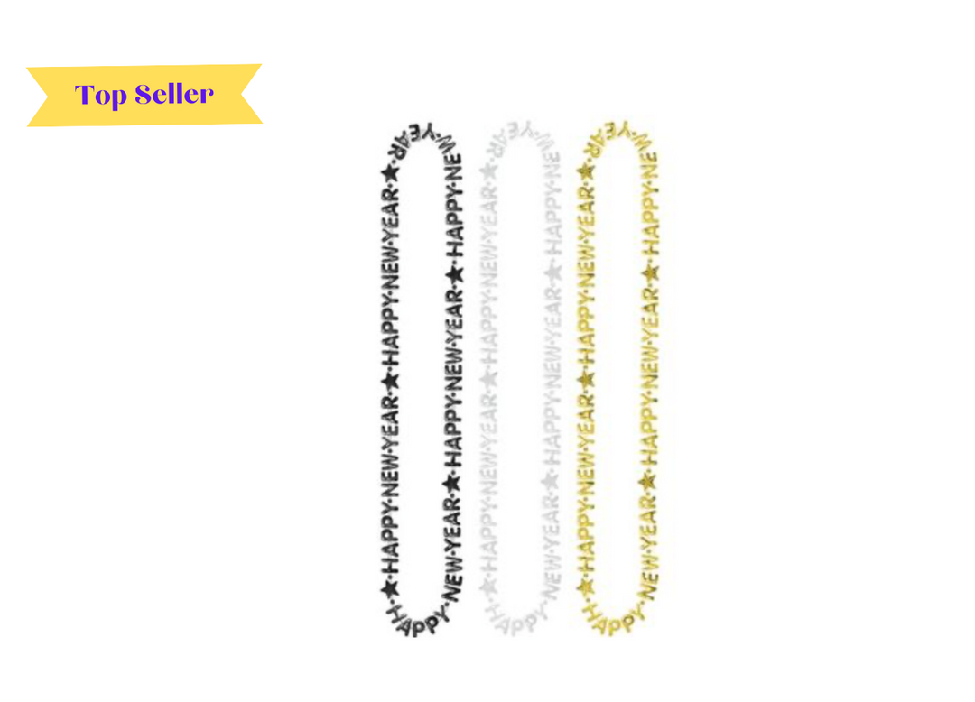 3pcs Black, Silver and Gold Happy New Year Beaded Necklace