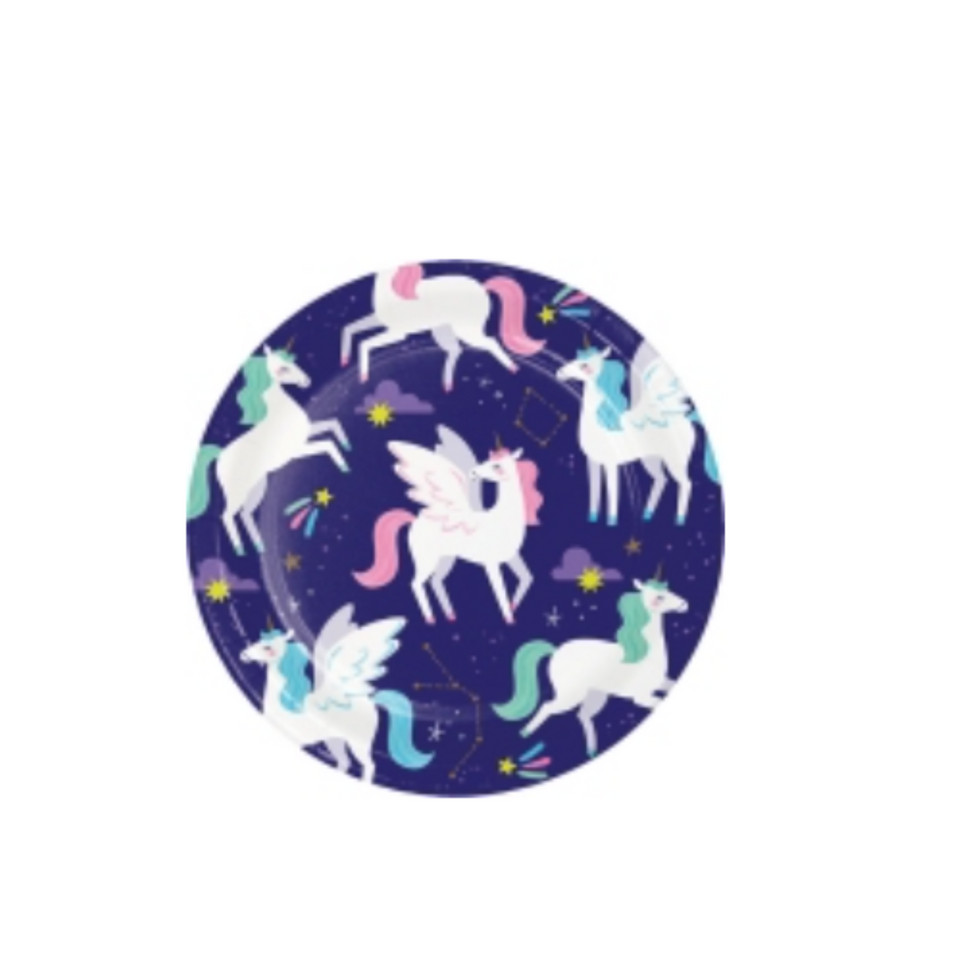 Unicorn Birthday Galaxy Theme Round Paper Lunch Plates