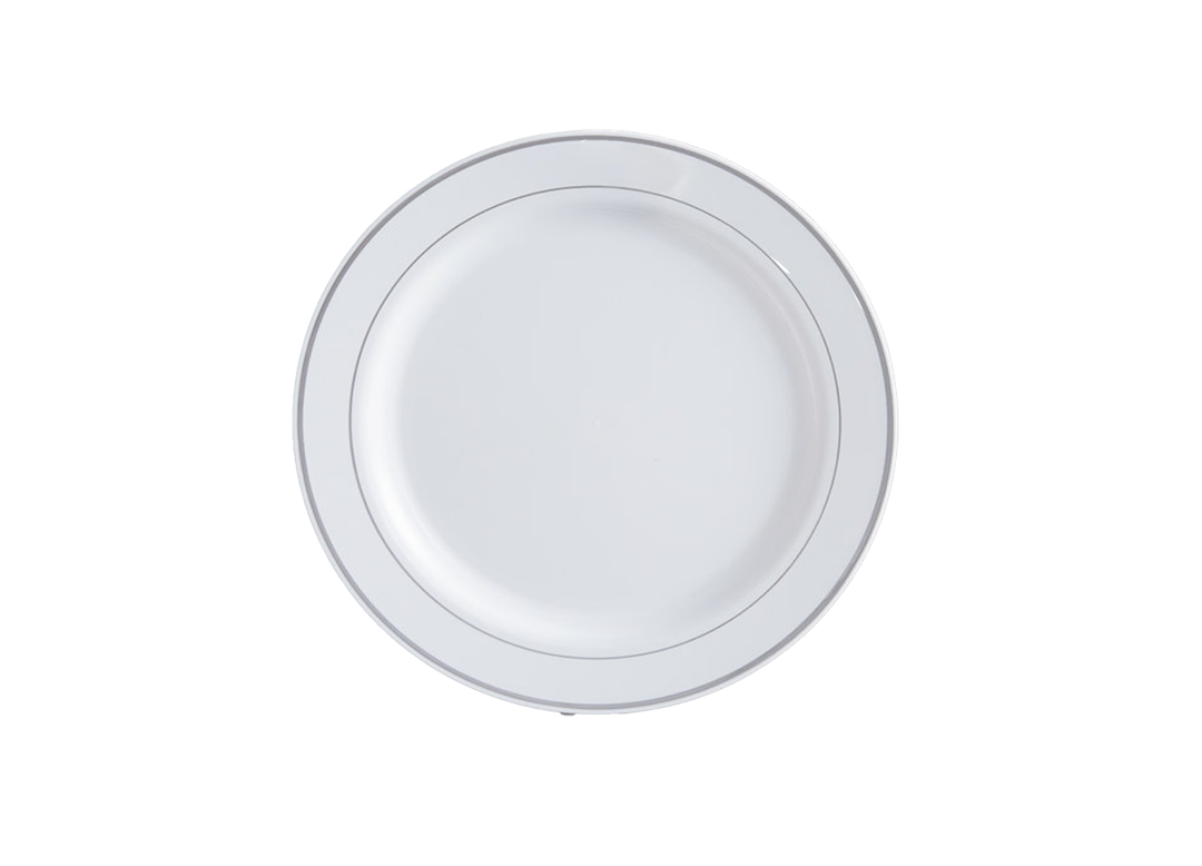 Double Silver Rim Premium Plastic Dinner Plates