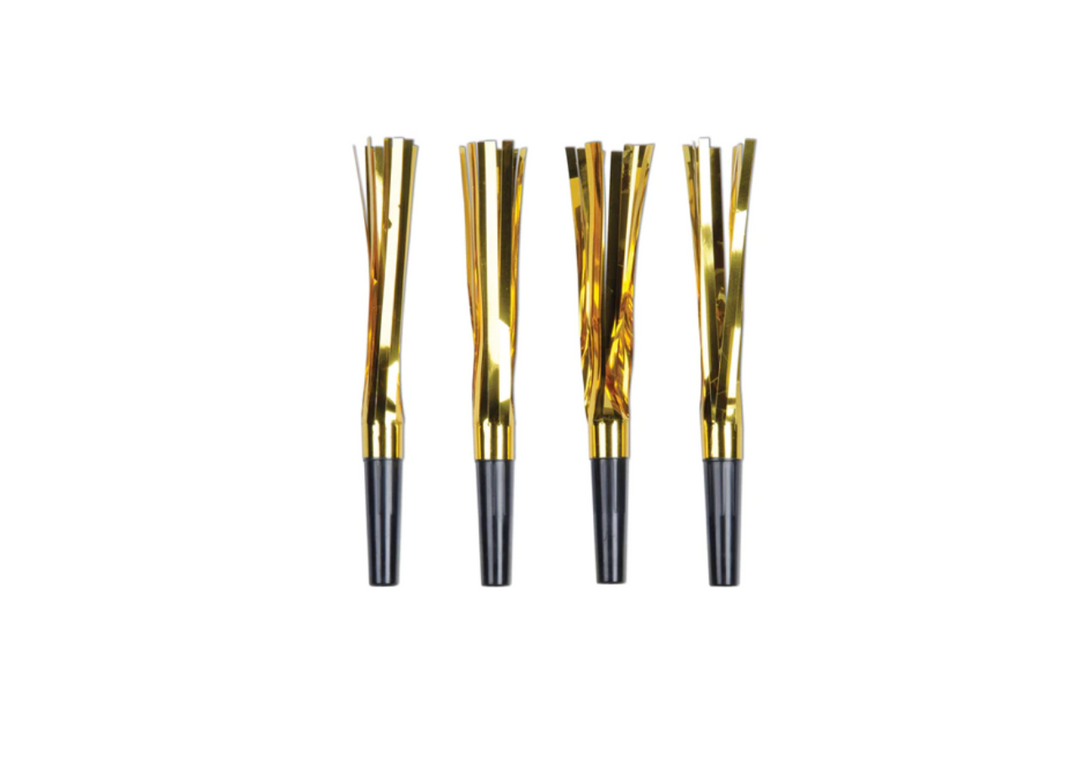 Gold Fringe New Years Horns - 10 Pc