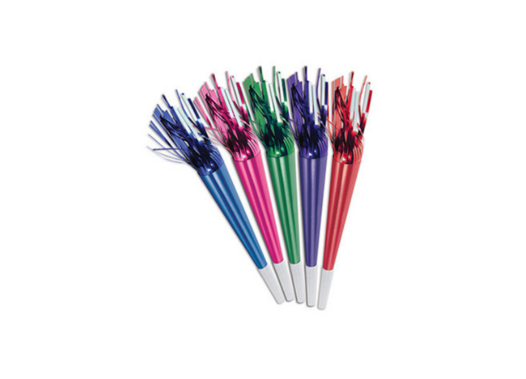 Multicolored Fringe New Years Horns - 10 Pc