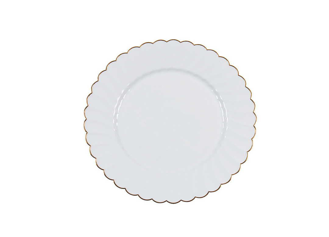 7" Gold Trim Plastic Scalloped Dinner Plate, 10ct