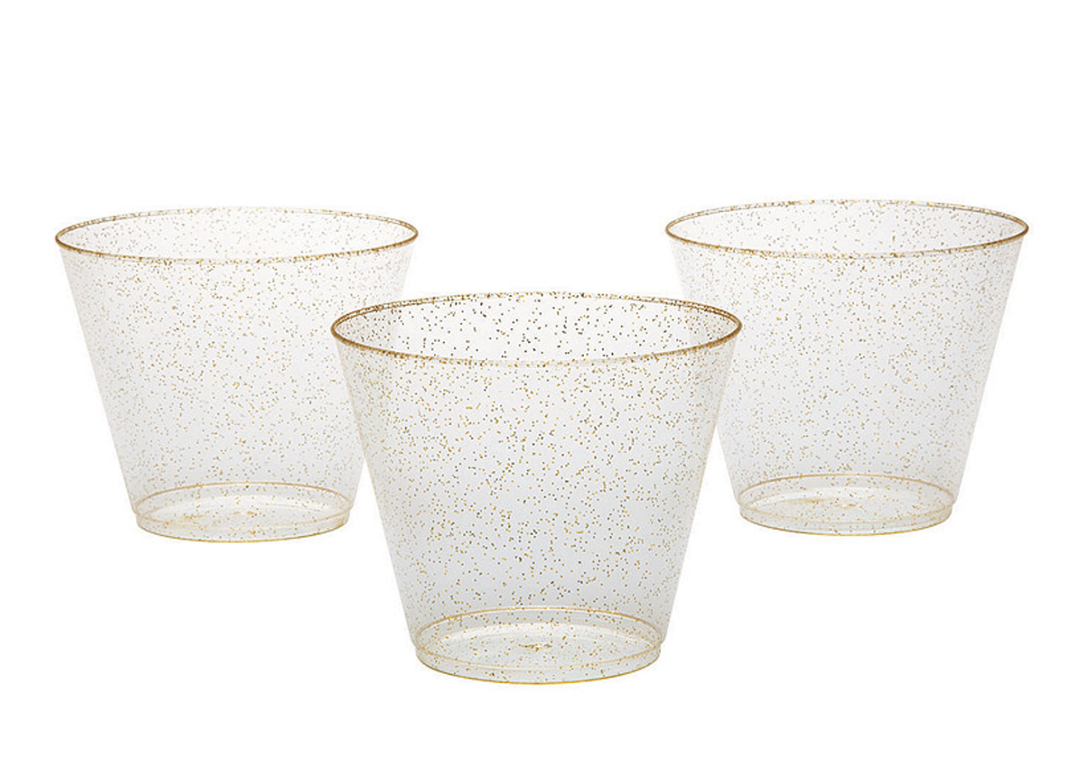 Gold Glitter Transparent Plastic Tumblers, 9oz, 50ct