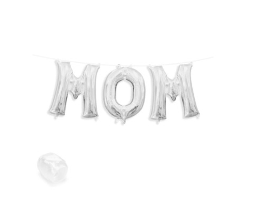 Silver "MOM" Air Filled Balloons with Ribbon