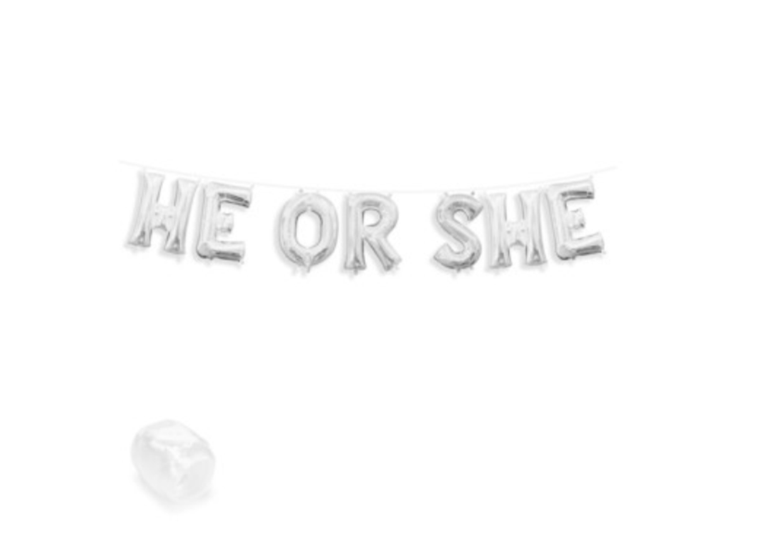 Silver "He or She" Air Filled Balloon with Ribbon