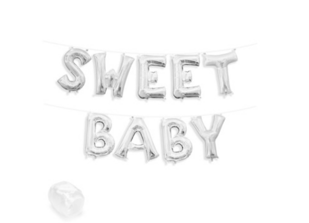 Silver "Sweet Baby" Air Filled Balloons with Ribbon