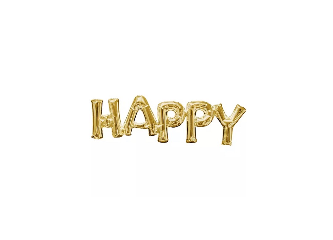 Air Filled Gold "Happy" foil balloon (DO NOT FLOAT)