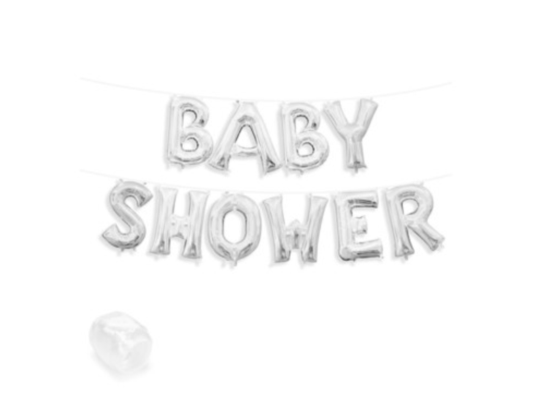 Silver "BABY SHOWER" Air Filled Balloons with Ribbon