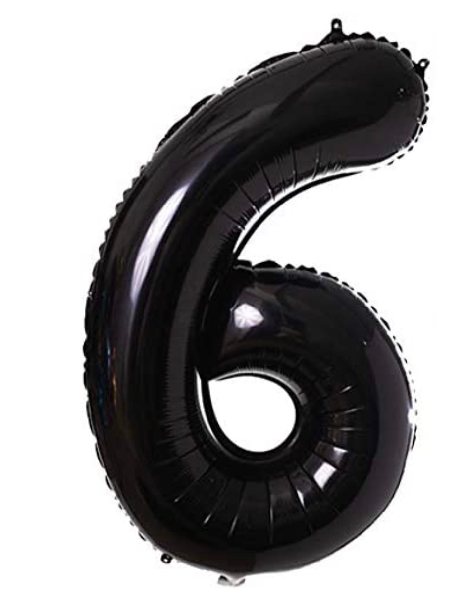 Black Number 6 Shaped Foil Balloon