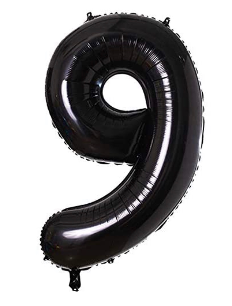 Black Number 9 Shaped Foil Balloon