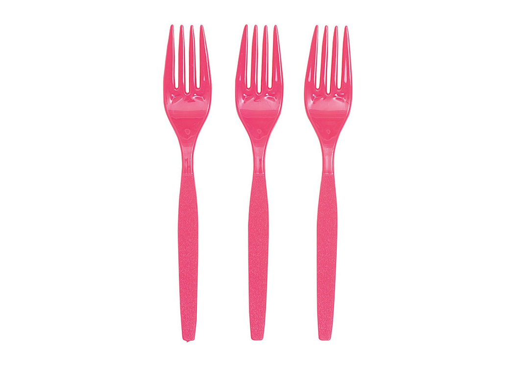 Bright Disposable Pink Heavy-Duty Plastic Forks, 20ct