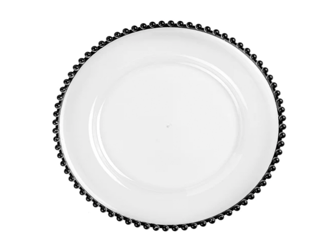 Black Beaded Trim Transparent Charger Plate 1ct
