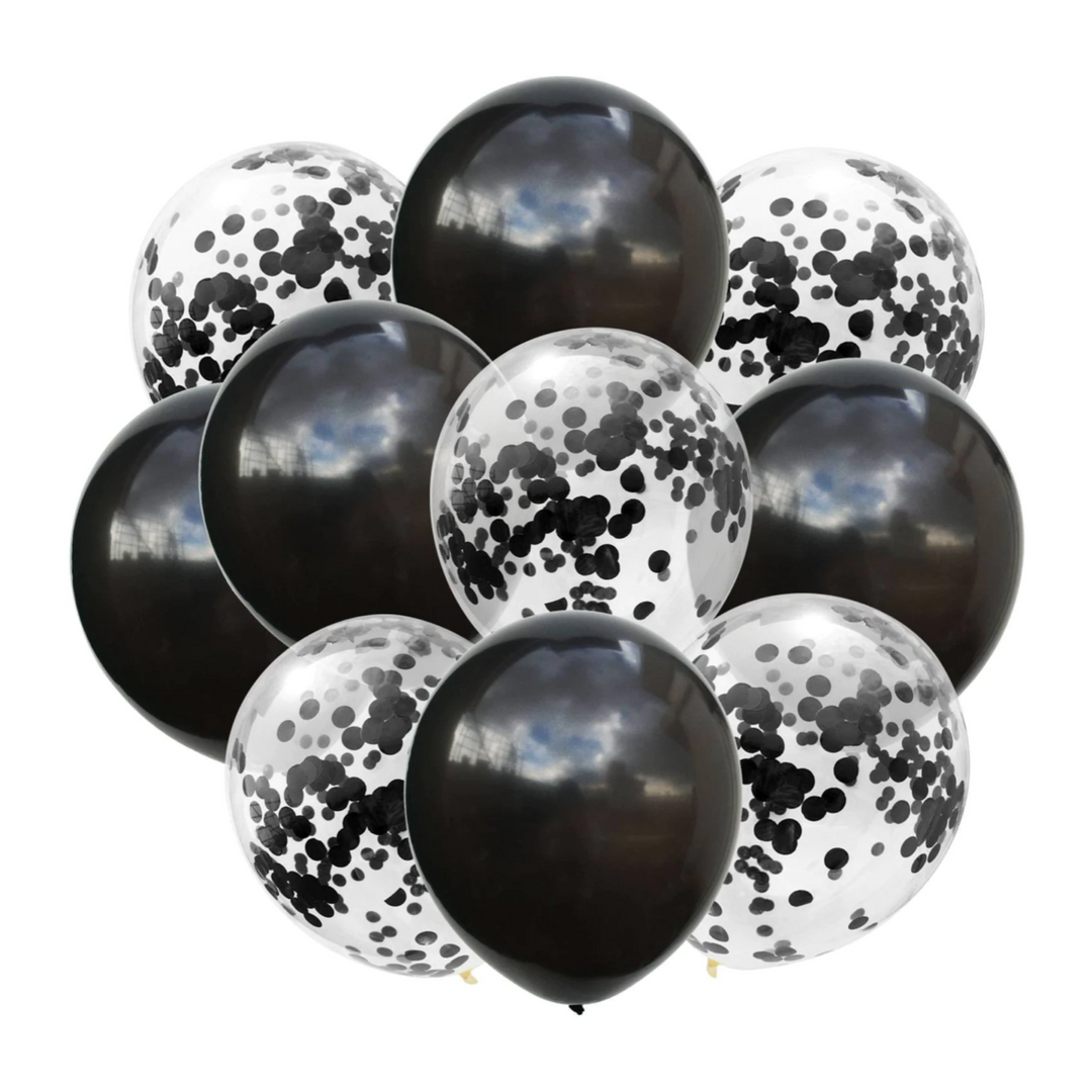 Black latex with Black Confetti Latex Balloons 10ct